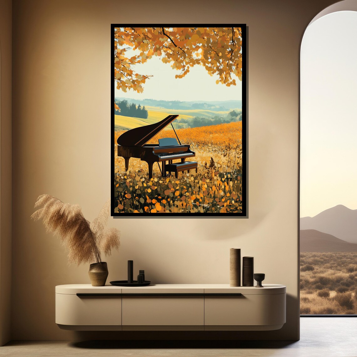 Grand Piano in Autumn Field Golden Tree Music Nature Wall Poster - Image 5