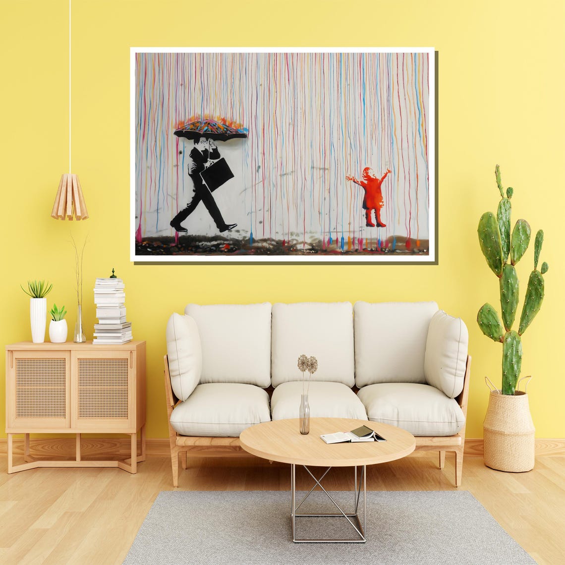 Businessman Shielding Himself In Colorful Rain Graffiti Poster - Image 2