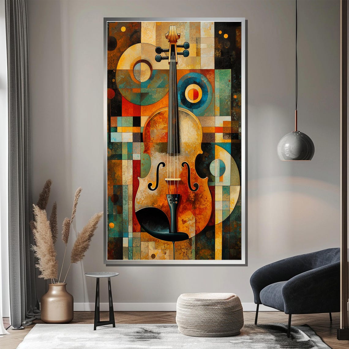 Abstract Geometric Violin in Cubist Mosaic Blocks Modern Art Poster - Image 3