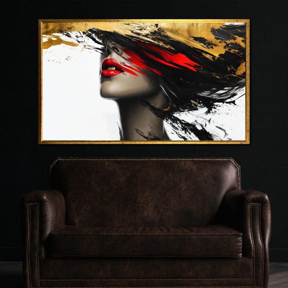Red And Gold Abstract Woman Painting Modern Textured Wall Art Bold Home Decor Gift For Contemporary Interiors