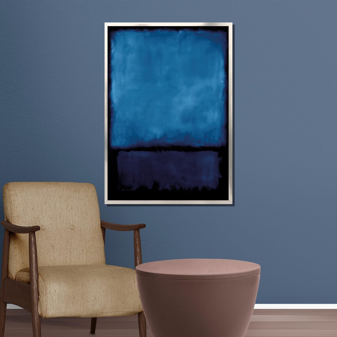 Rich Bold Cobalt Blue and Deep Navy Color Block Abstract Poster - Image 5