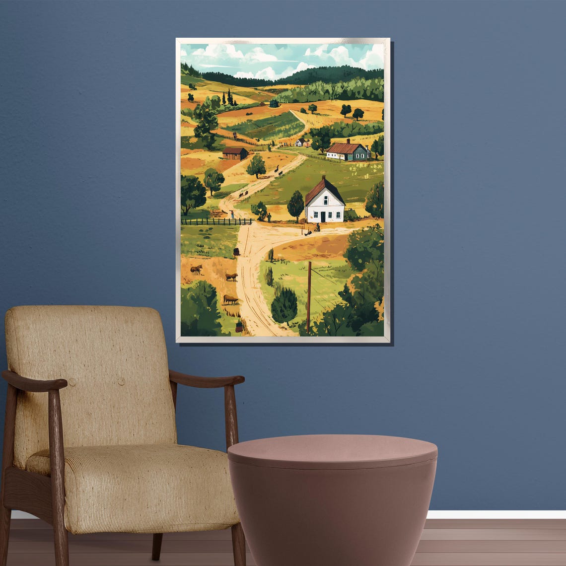 Vintage Countryside Farm Village Retro Rural Landscape Poster - Image 3