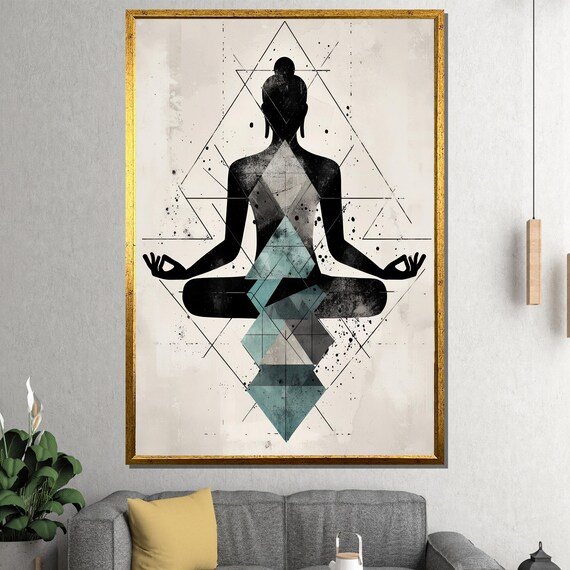 Geometric Black Buddha Meditation Silhouette Modern Art Poster