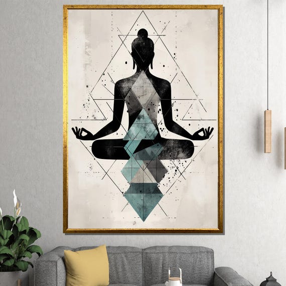 Geometric Yoga Silhouette Painting Modern Wall Art And Relaxing Gift For Meditation Yoga And Mindfulness Spaces