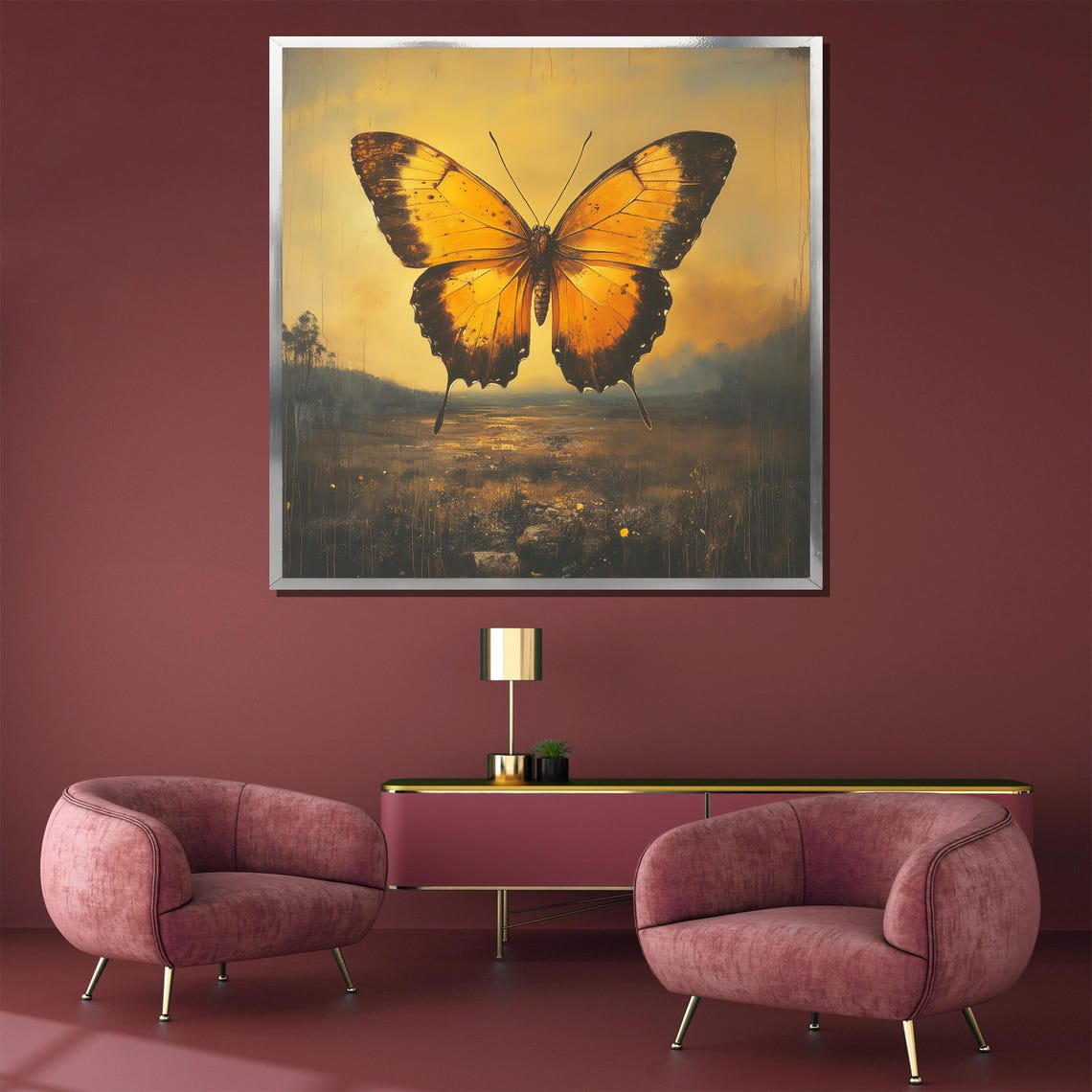 Golden Butterfly Painting Elegant Wall Art Gift For Nature Lovers And Unique Home Decor - Image 3
