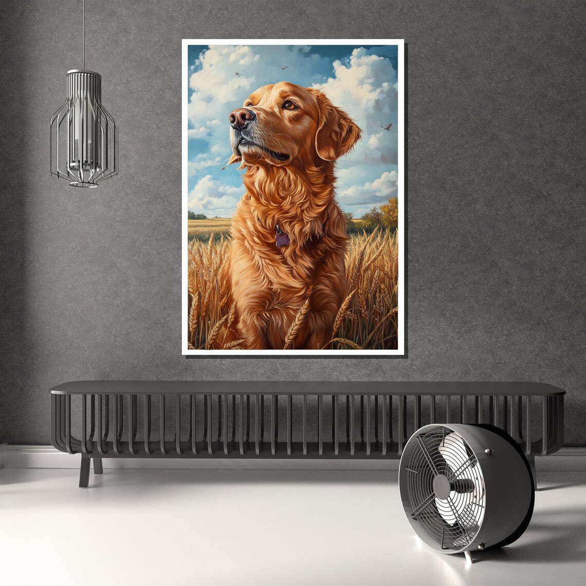 Golden Retriever Walking Through Wheat Field Painting Poster - Image 2