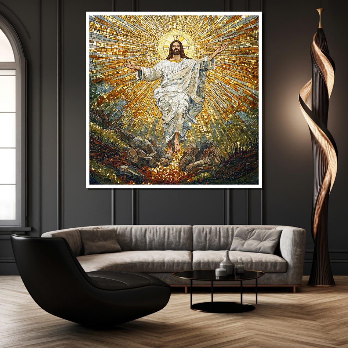 Jesus Christ Resurrection Radiant Gold Mosaic Christian Poster - Image 4