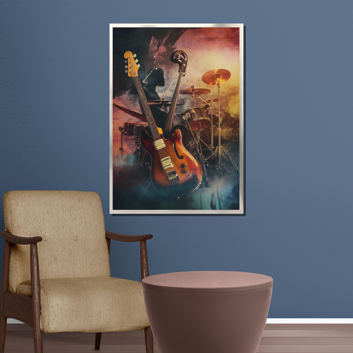 Vintage Guitar And Drums Rock Band Music Painting Wall Poster - Image 3