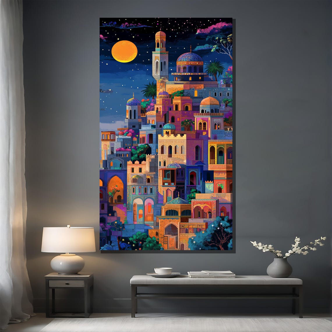 Vivid Middle Eastern Nightscape Moonlit Domes Minarets Poster - Image 2