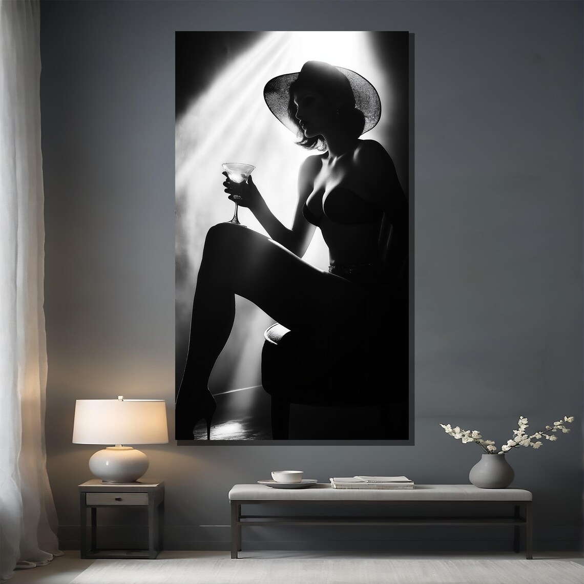 Vintage Hollywood Glamour Woman With Cocktail In Spotlight Poster - Image 2