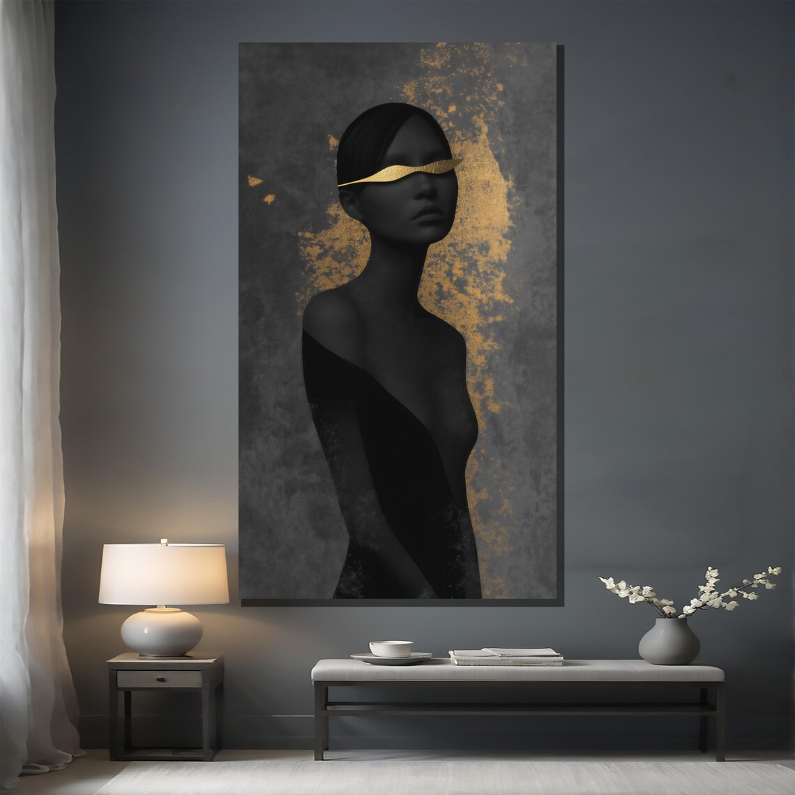 Black And Gold Luxury Woman Portrait Mysterious Abstract Art Poster - Image 2