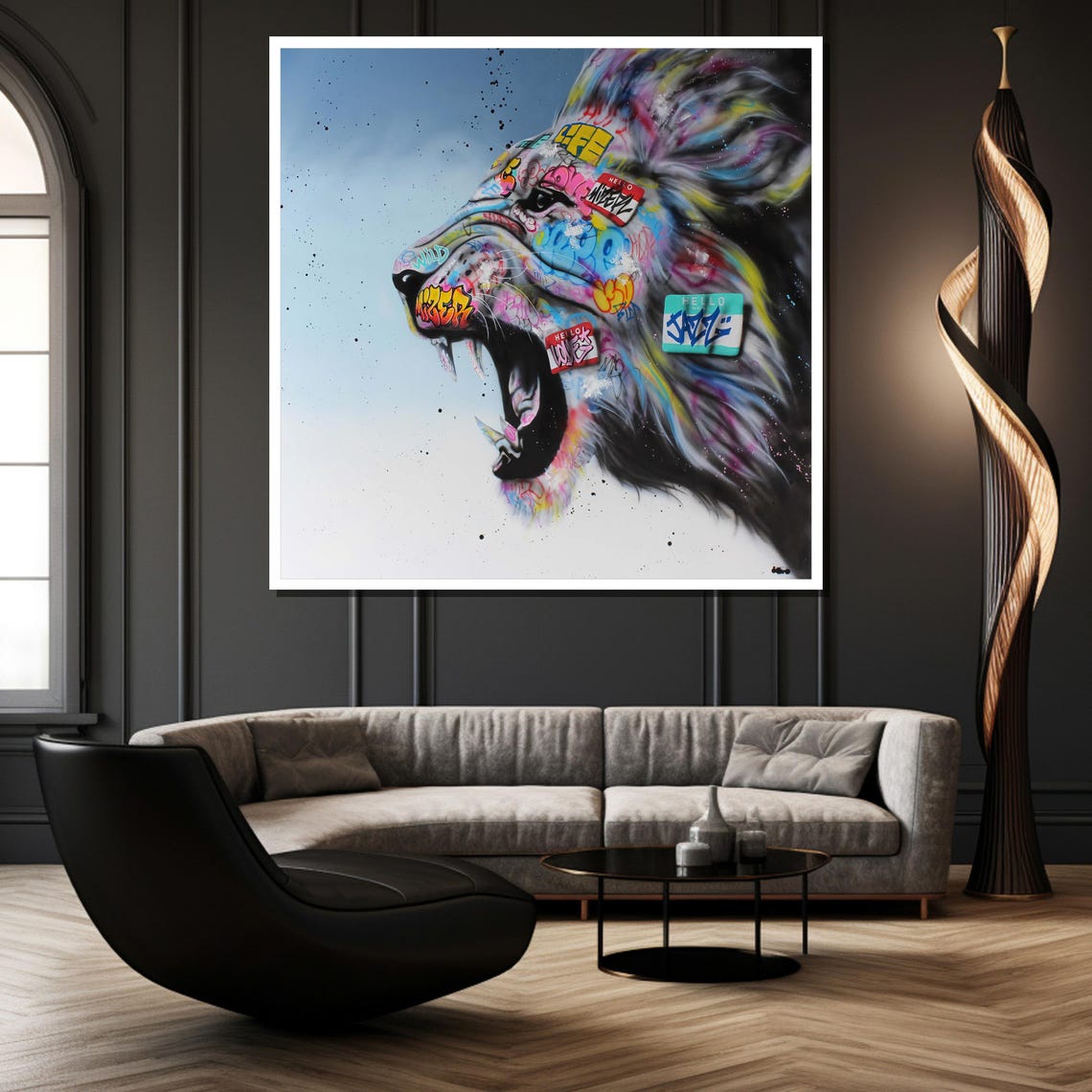 Graffiti Lion Roar Painting Vibrant Wall Art Gift For Modern Home Decor And Bold Statement Piece - Image 2