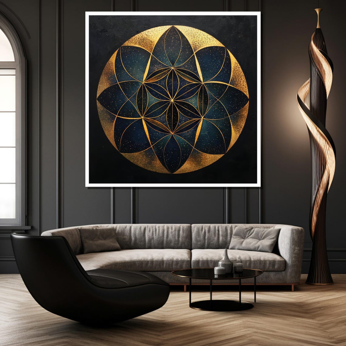 Golden Mandala Painting Luxurious Geometric Art Gift For Zen Spaces Spiritual Wall Decor And Modern Bohemian Homes - Image 2