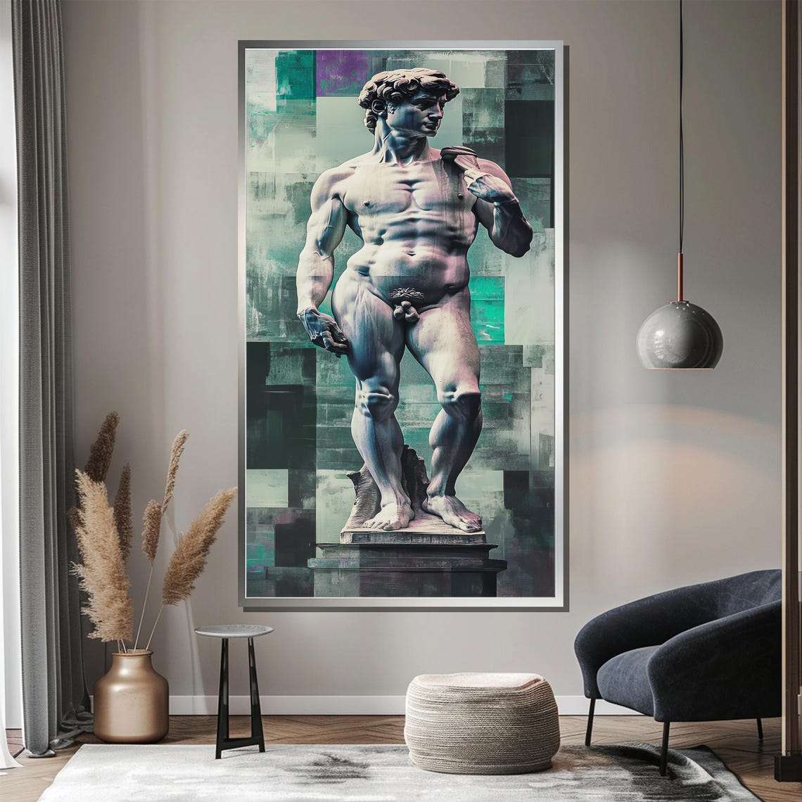 Classic Michelangelo David Statue Reimagined In Modern Teal Poster - Image 4