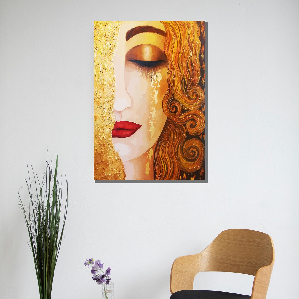 Golden Woman Art Nouveau Portrait With Red Lips Klimt Style Poster - Image 3