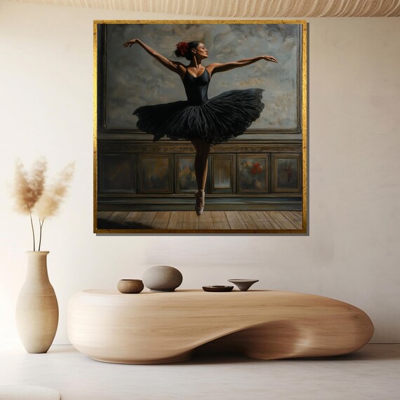 Ballerina Black Tutu Leaping Classical Dance Painting Wall Poster