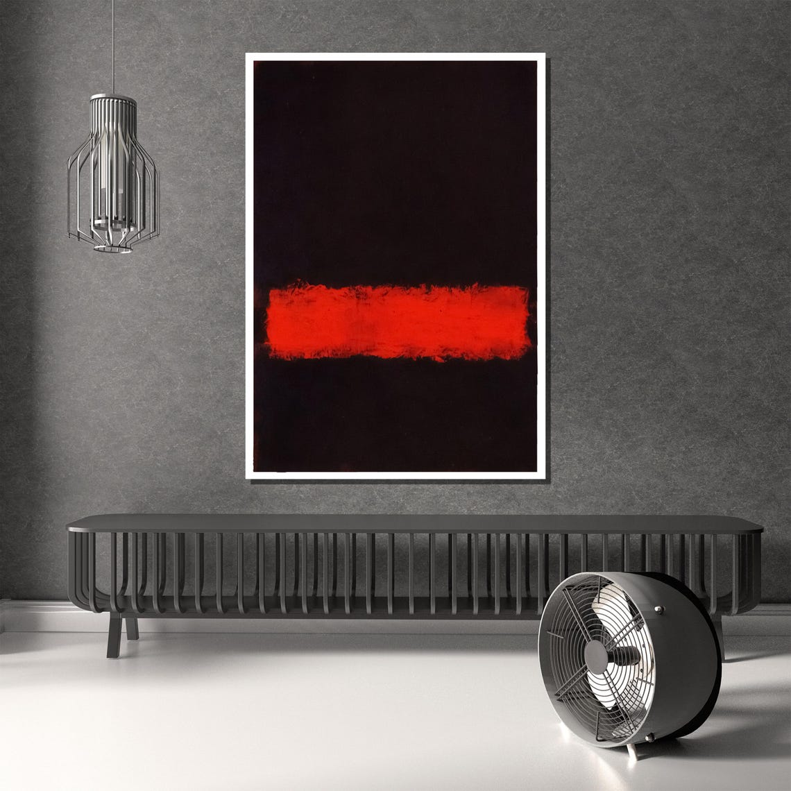 Dramatic Black and Crimson Red Band Minimalist Abstract Poster - Image 4