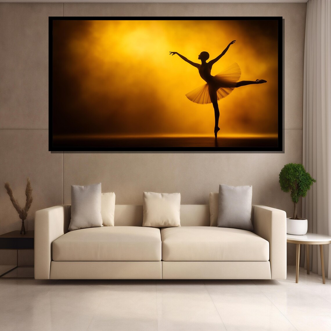 Golden Ballerina Silhouette Dancing in Amber Stage Light Poster - Image 4