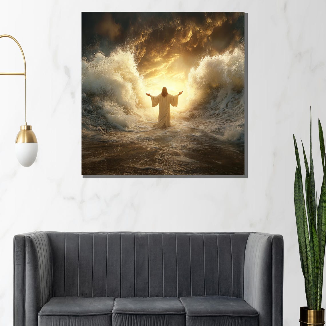 Jesus Parting the Sea Divine Light Miracle Ocean Waves Poster - Image 3