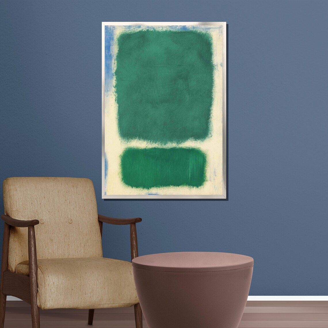 Emerald Green and Cream Soft Color Field Modern Abstract Poster - Image 5