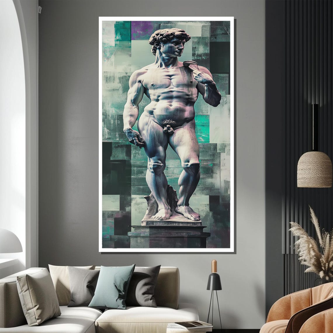 Classic Michelangelo David Statue Reimagined In Modern Teal Poster - Image 3