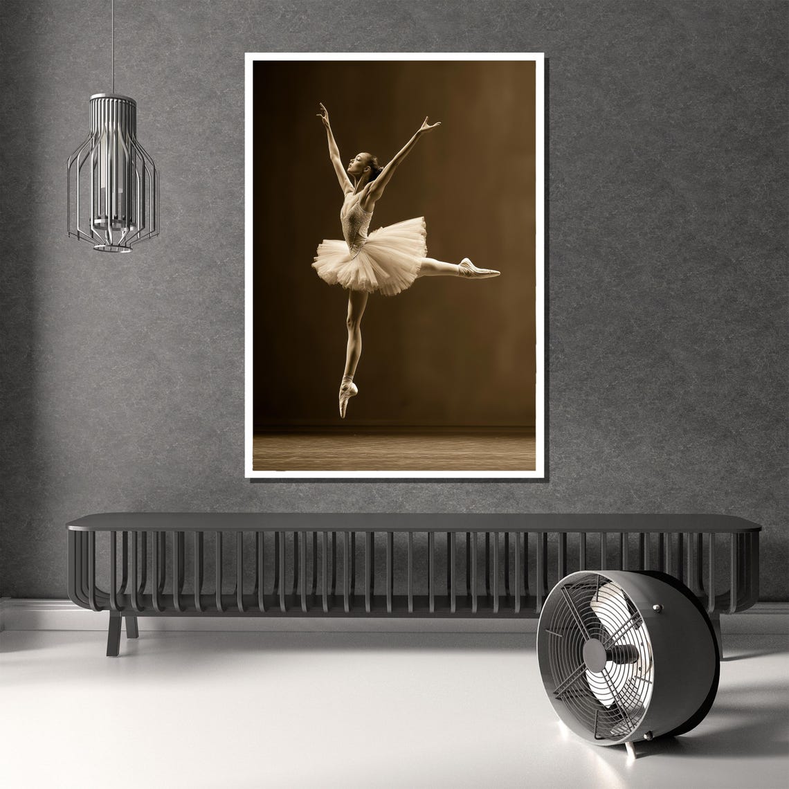 Sepia Ballerina Captured Mid Leap in a Classic Ivory Tutu Poster - Image 2