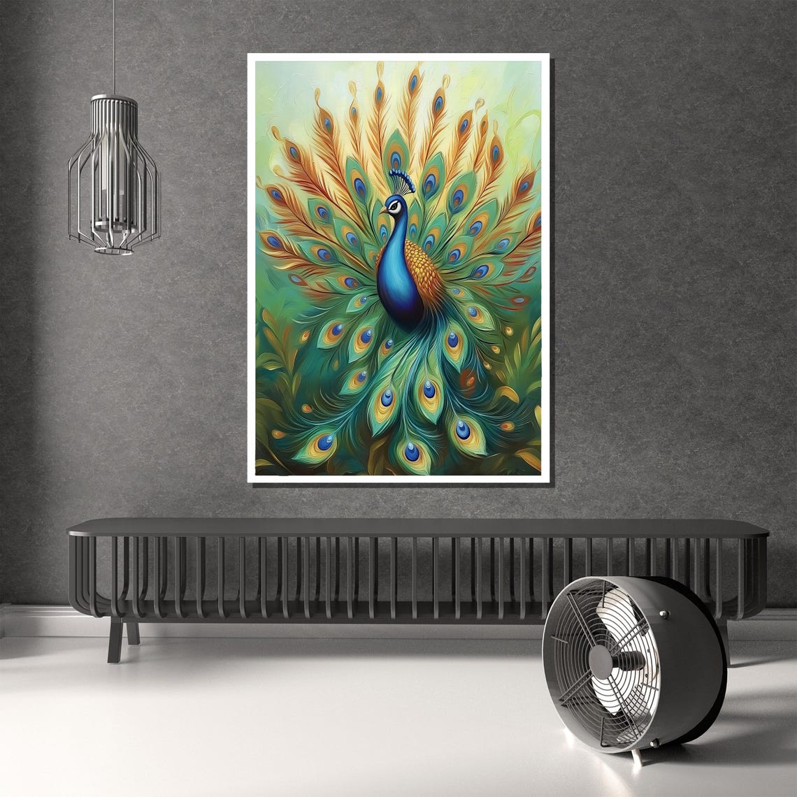 Majestic Peacock Spreading A Fanned Emerald Feather Tail Poster - Image 2
