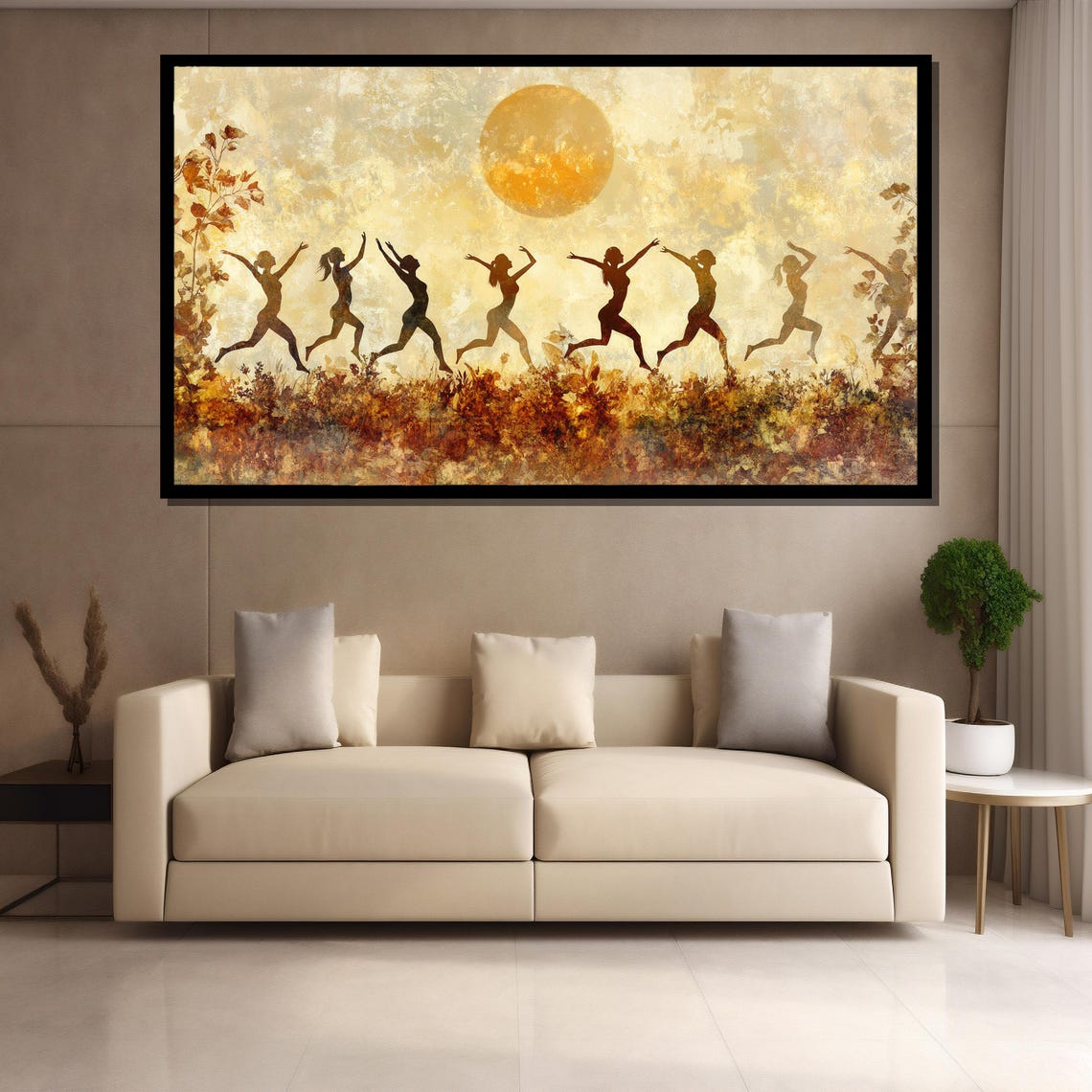 Dancing Silhouettes Painting Vibrant Wall Art Gift For Nature And Dance Lovers - Image 4