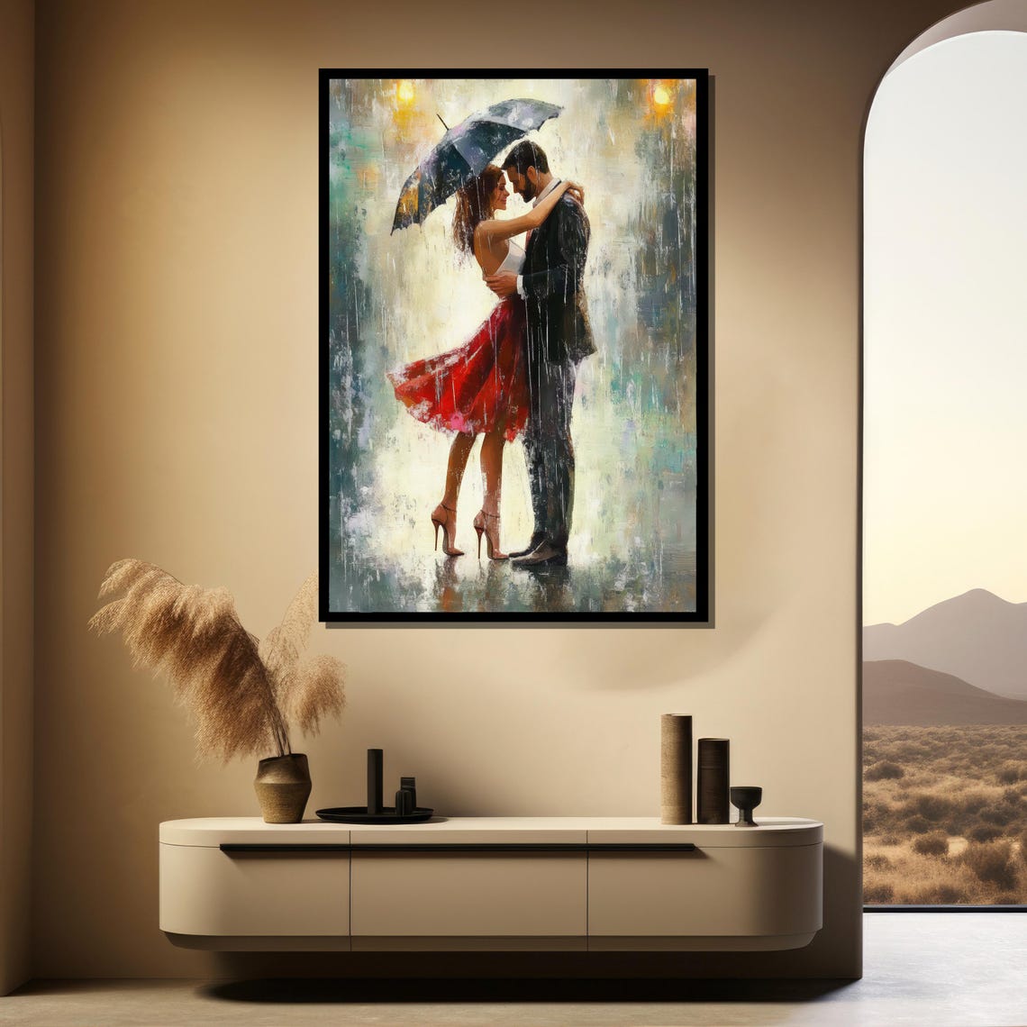 Romantic Couple Embracing Under an Umbrella in the Rain Poster - Image 4