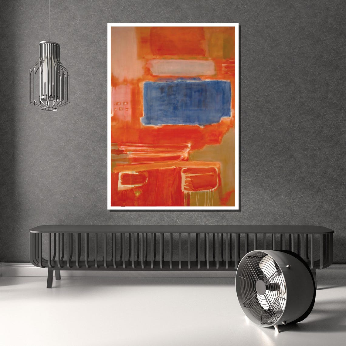 Vivid Orange Abstract With Bold Blue Rectangle Color Field Poster - Image 4