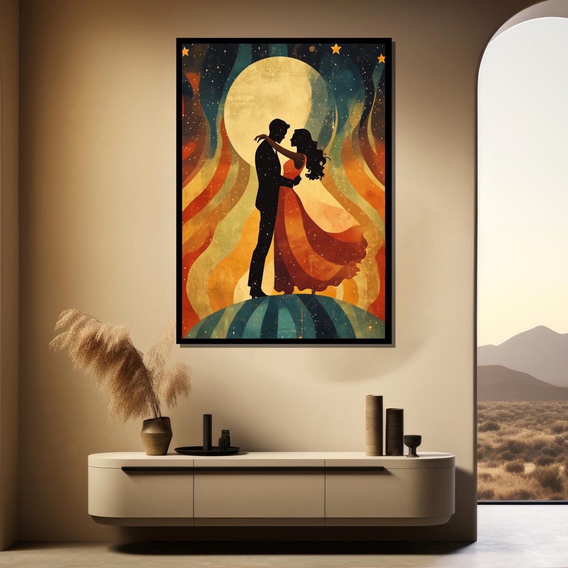 Romantic Couple Silhouette Embracing Beneath a Celestial Moon Poster - Image 4
