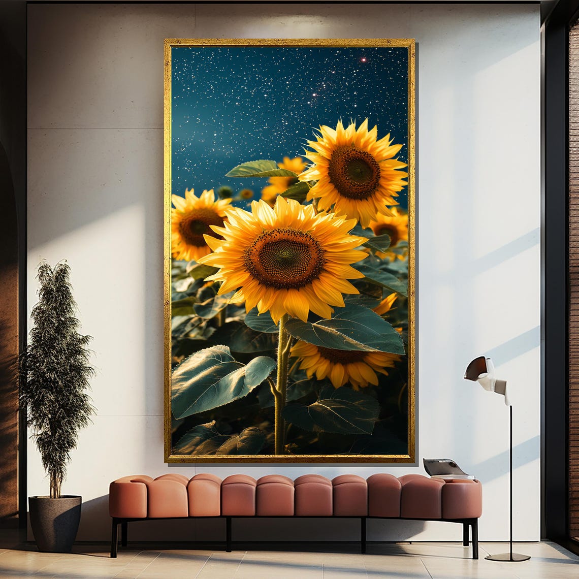 Sunflowers Under A Starry Night Sky Dreamy Floral Art Poster