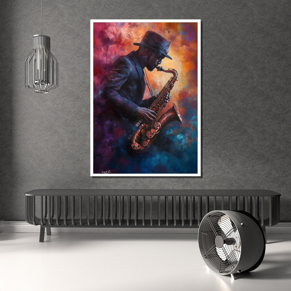 Jazz Saxophonist Fiery Watercolor Musician Painting Wall Poster - Image 2