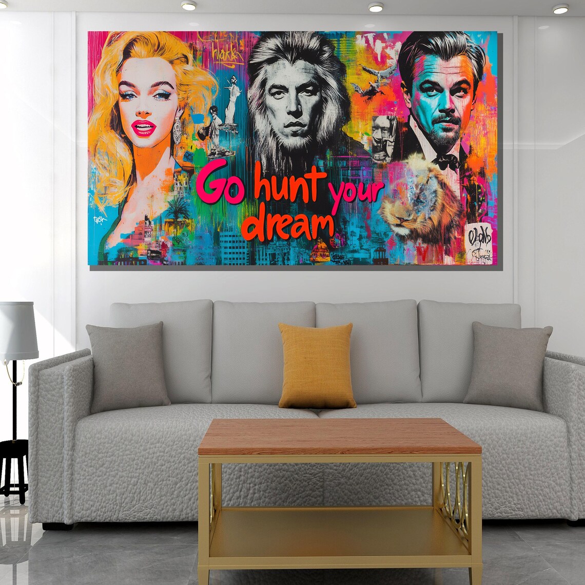 Go Hunt Your Dream Colorful Motivational Pop Art Collage Poster - Image 2