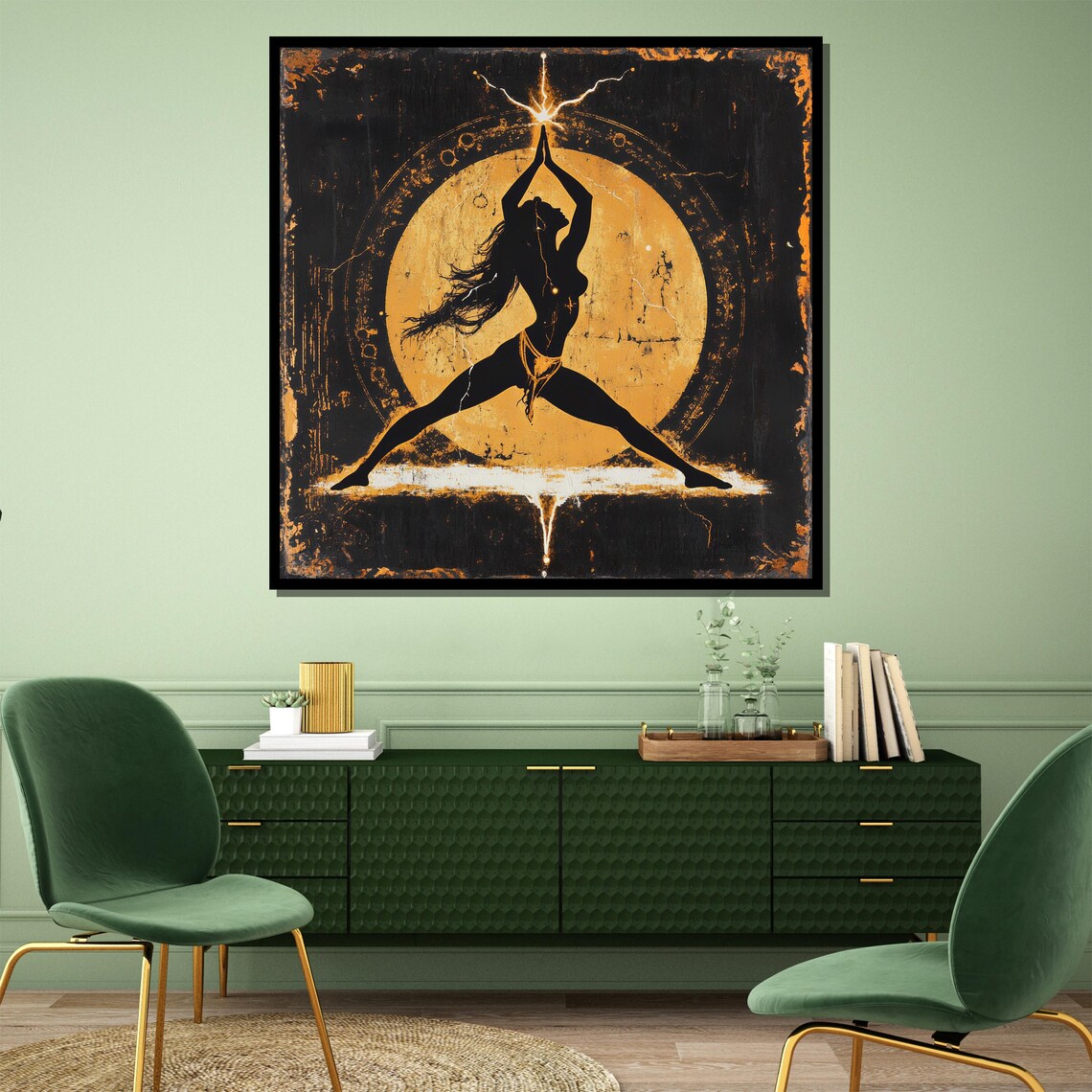Golden Warrior Yoga Pose Sunburst Black Gold Spiritual Wall Poster - Image 4
