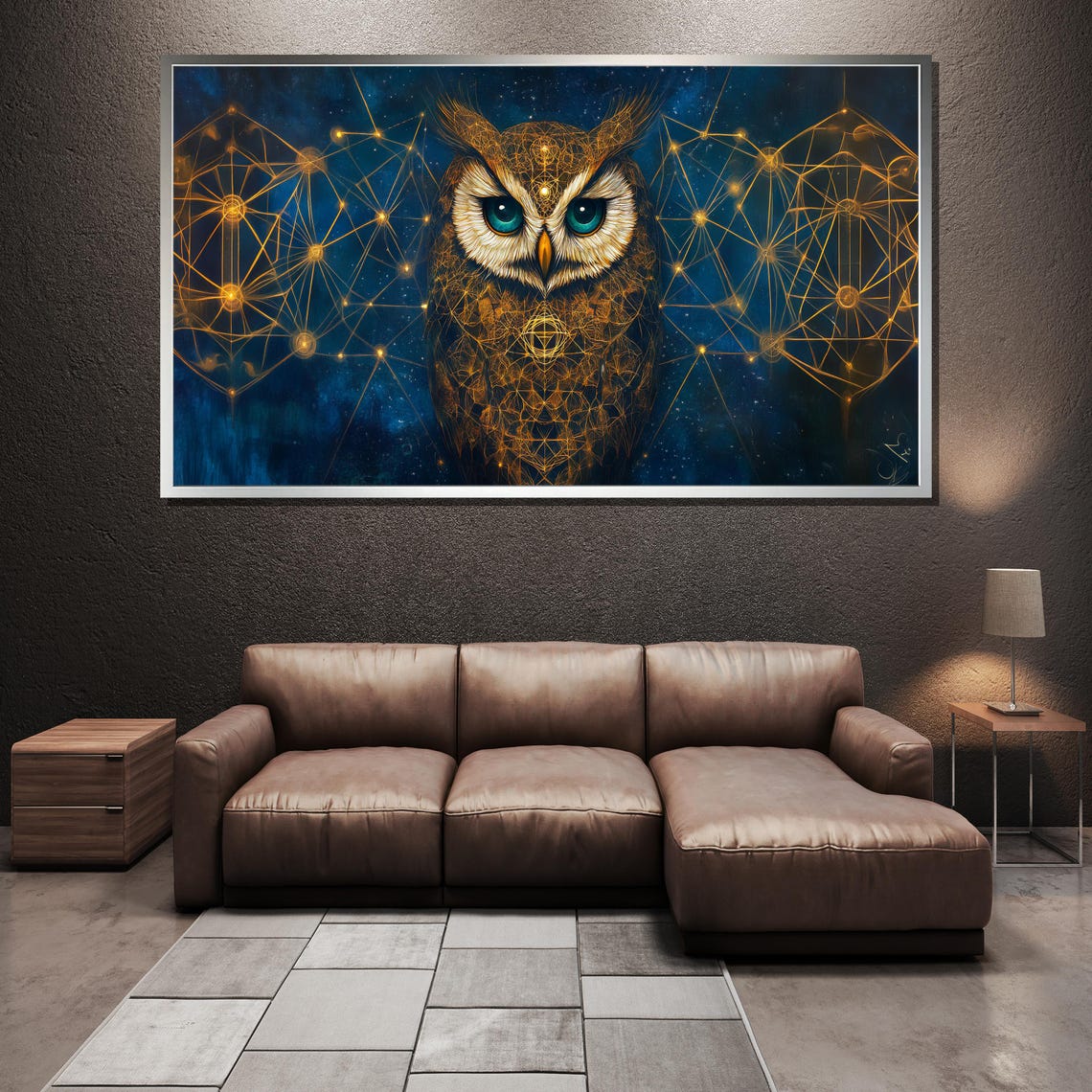 Sacred Geometry Owl With Golden Constellations Mystical Poster - Image 3