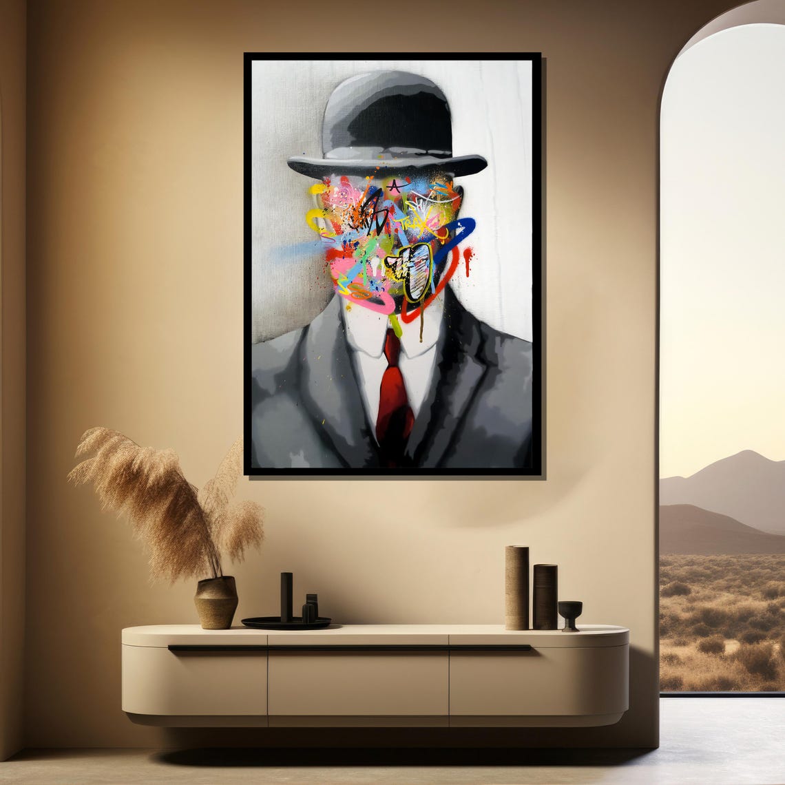 Abstract Man In Bowler Hat Wall Art Graffiti Style Painting Unique Gift For Contemporary And Bold Home Decor - Image 4
