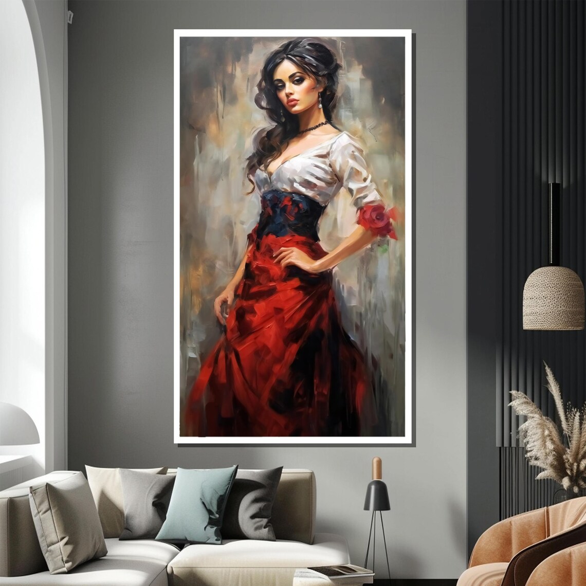 Elegant Spanish Flamenco Dancer Painting In A Red Dress Poster - Image 3
