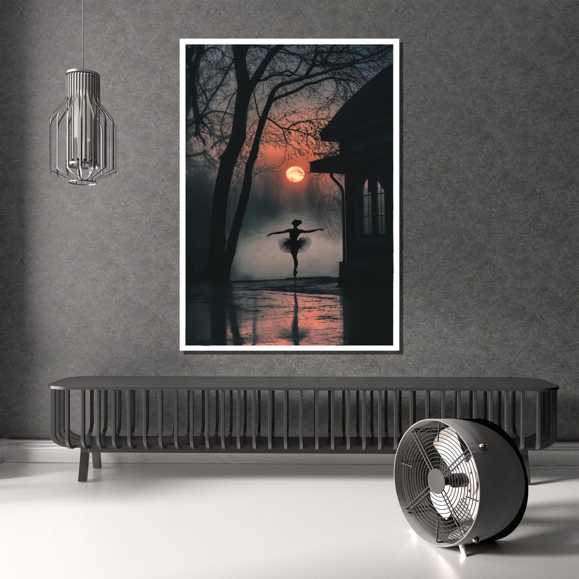 Ballerina Silhouette Dancing at Sunset Reflected on Water Poster - Image 2