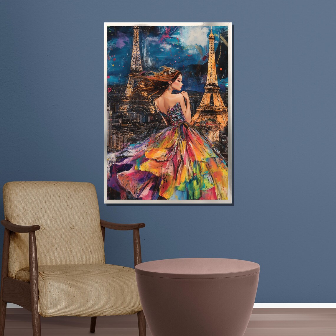 Parisian Night Woman In Colorful Gown Before Eiffel Tower Poster - Image 4