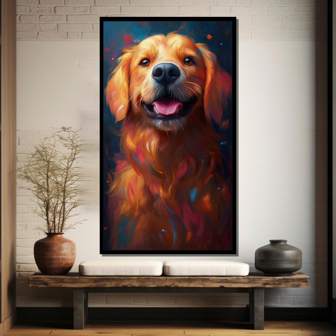 Joyful Golden Retriever Colorful Painted Portrait Art Poster - Image 4