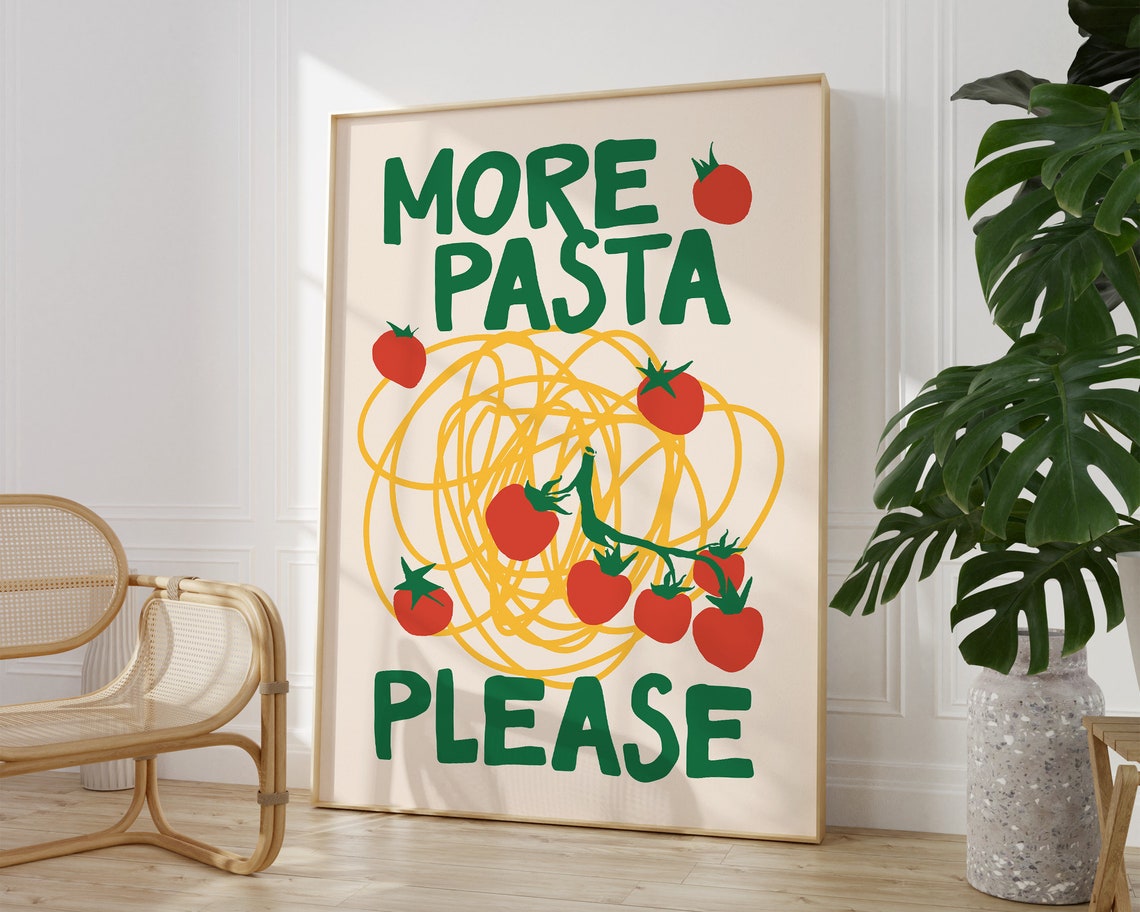 More Pasta Please Green Italian Kitchen Spaghetti Quote Poster - Image 2