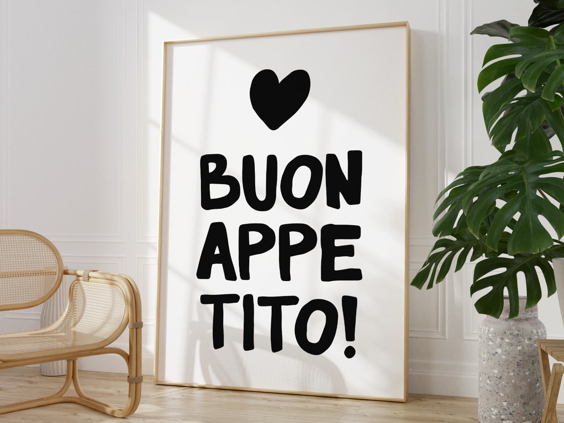 Bold Buon Appetito Black Heart Kitchen Hand Lettered Quote Poster - Image 3