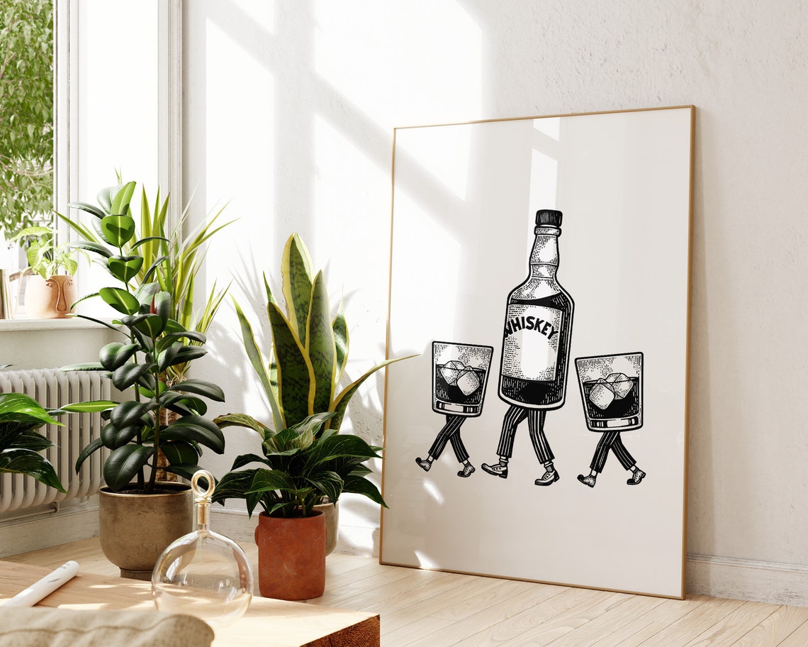 Walking Whiskey Bottle Trio Vintage Funny Kitchen Bar Poster - Image 3