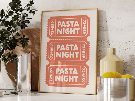 Retro Pasta Night Wall Art Burnt Orange Art Print Spaghetti Poster Pasta Lover Print Cute Kitchen Decor Sienna Wall Art
