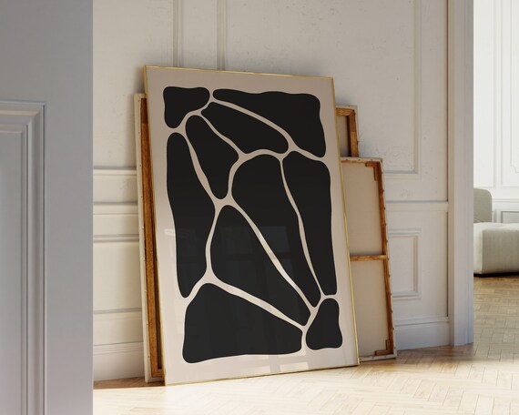Abstract Black Organic Shapes Beige Neutral Modern Scandinavian Art Poster