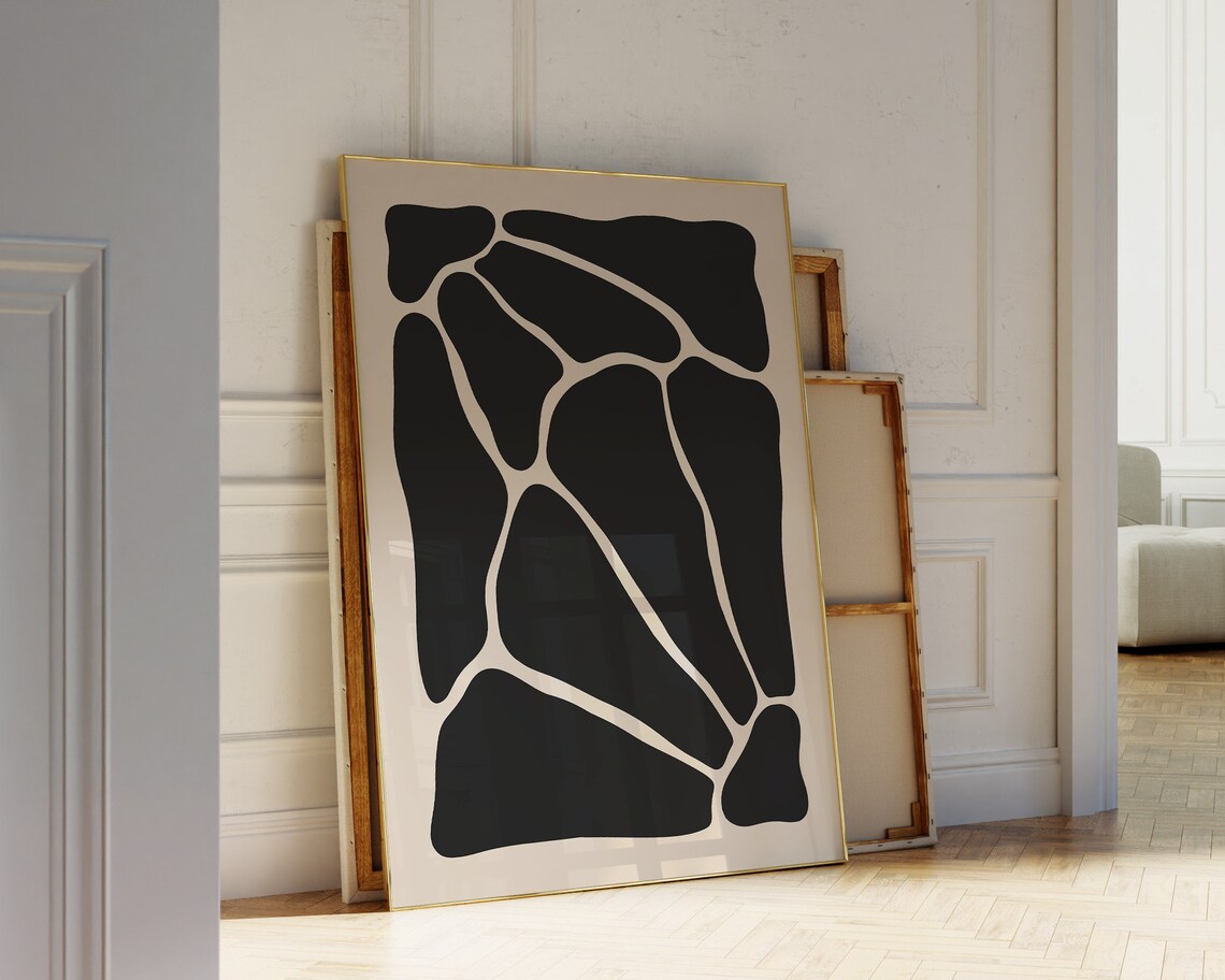 Abstract Black Organic Shapes Beige Neutral Modern Scandinavian Art Poster