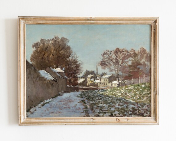 Claude Monet Winter Snowy Village Road Impressionist Art Poster