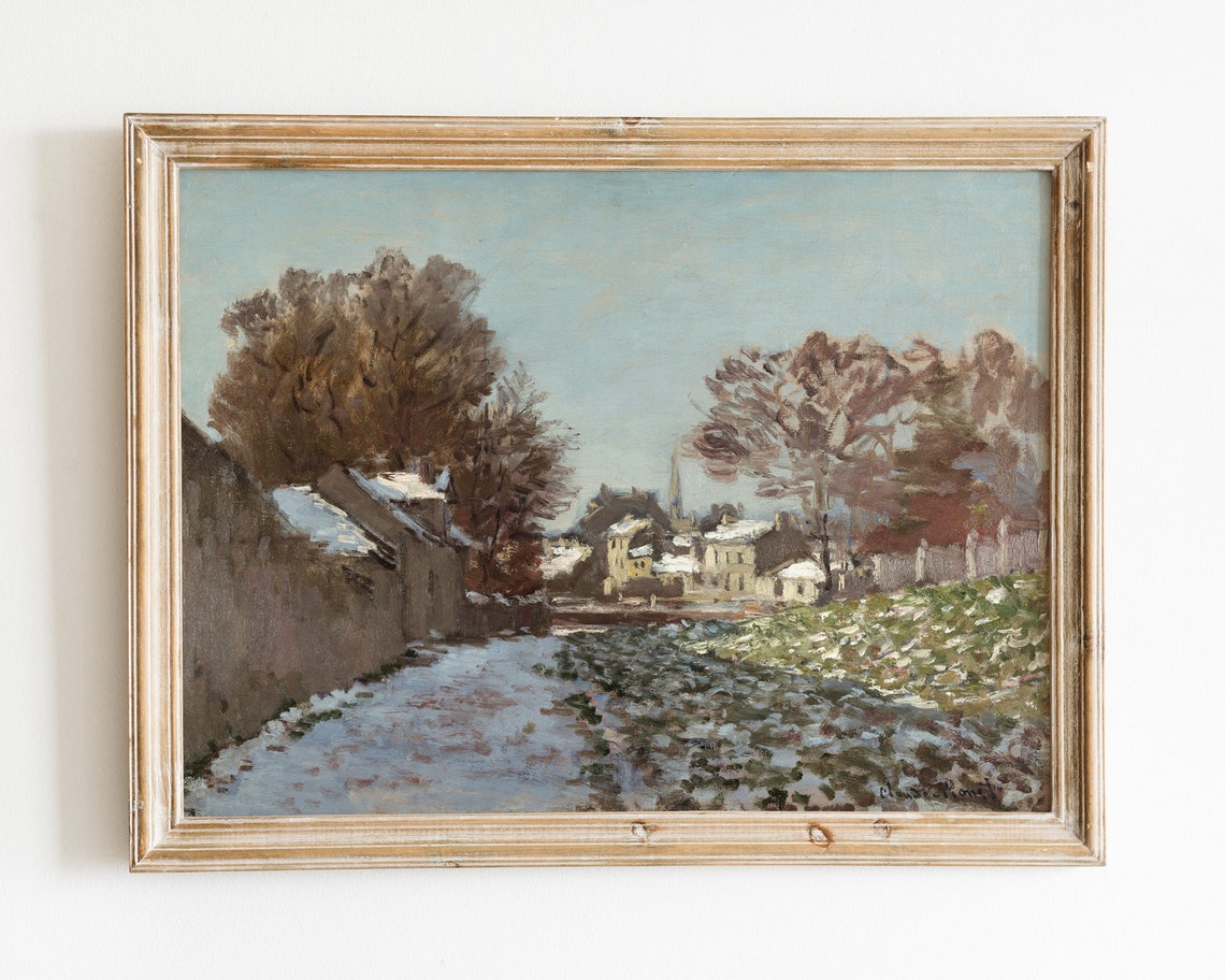 Claude Monet Winter Snowy Village Road Impressionist Art Poster