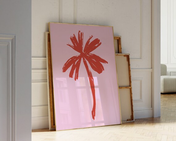 Pink Palm Tree Wall Art Tropical Art Print Coastal Wall Art Boho Beach Art Print Beach House Decor Aesthetic Print